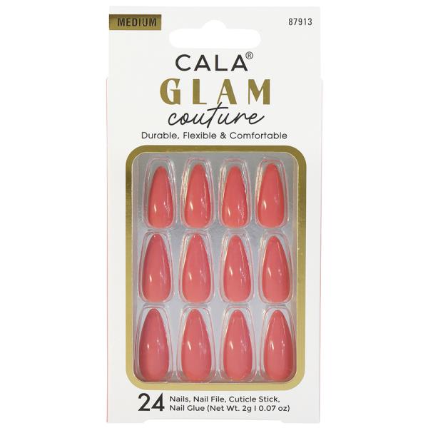 CALA GLAM COUTURE MEDIUM ALMOND SHINY CORAL NAIL DECORATION SET