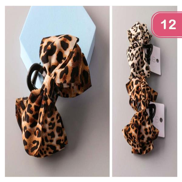 CHEETAH BOW HAIR CLAW CLIP (12 UNITS)