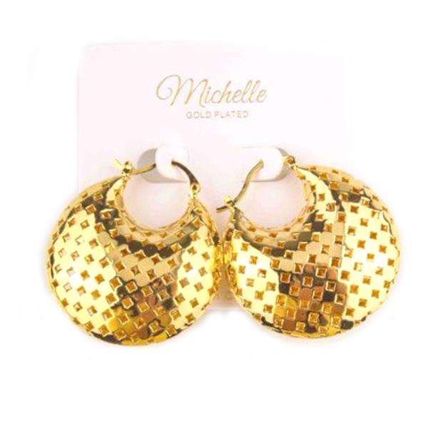 GOLD PLATED CHUNKY CHECKER FAN EARRING