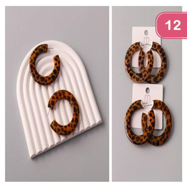 CHEETAH ACRYLIC HOOP EARRING (12 UNITS)