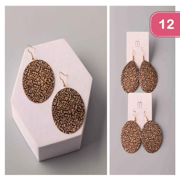 CHEETAH PRINT METAL PLATE DROP EARRING (12 UNITS)