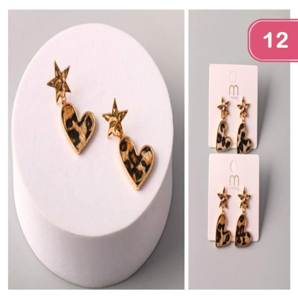 STAR FURRY CHEETAH HEART DROP EARRING (12 UNITS)