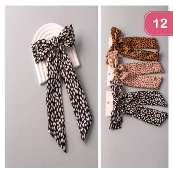 CHEETAH SPOTTED TAIL BOW HAIR PIN (12 UNITS)