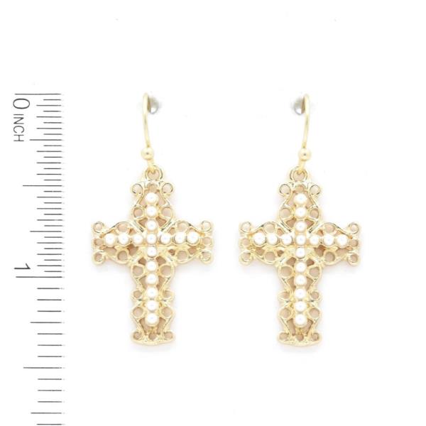 METAL PEARL CROSS DANGLE EARRING