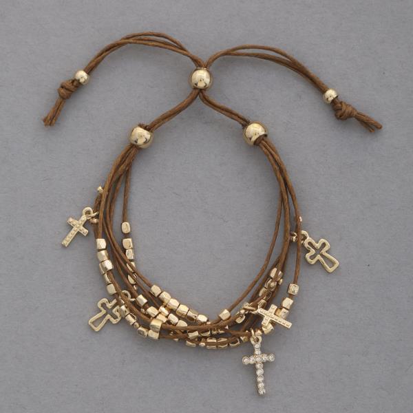 CROSS CHARM BEADED LAYERED THREAD BRACELET