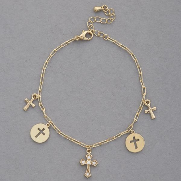 CROSS CHARM COIN OVAL LINK METAL BRACELET