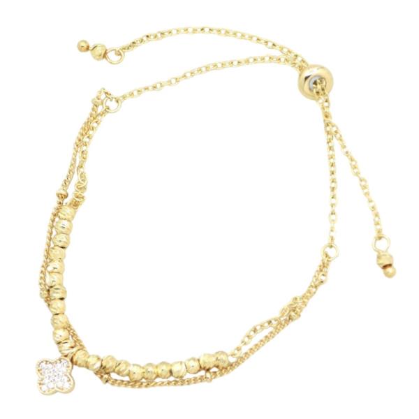 CZ CLOVER CHARM BEADED LAYERED BRACELET