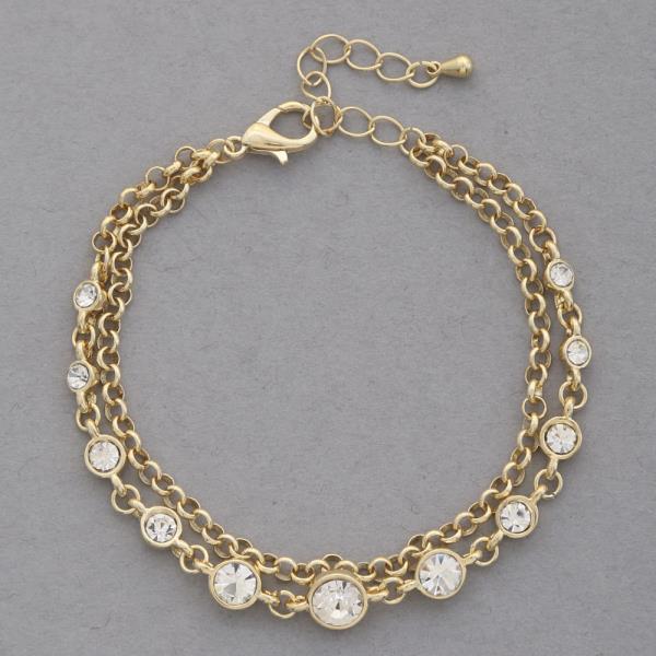 ROUND CRYSTAL CIRCLE LINK LAYERED BRACELET