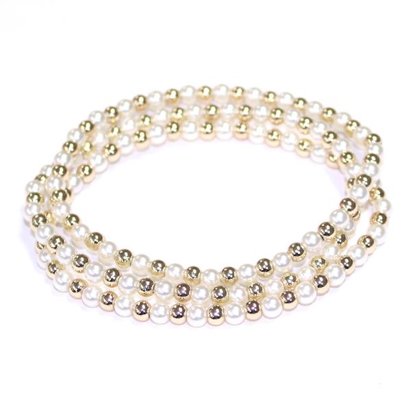 PEARL METAL BEAD BRACELET SET