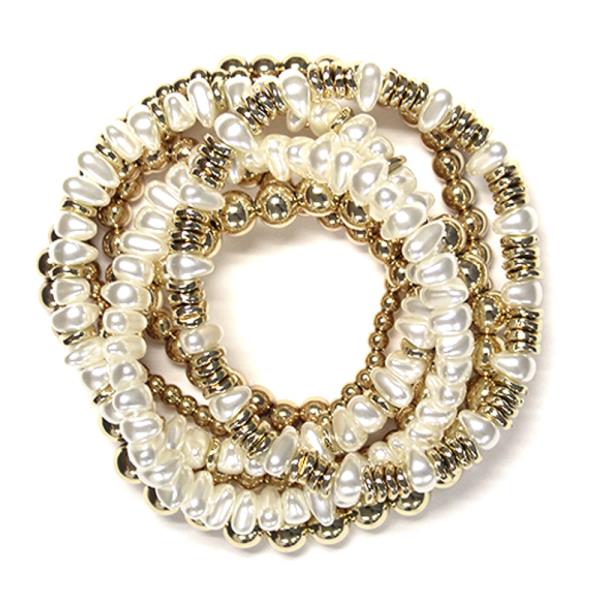 PEARL METAL STRETCH BRACELET SET