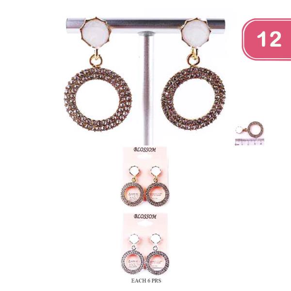 ROUND RHINESTONE DANGLE EARRING (12 UNITS)