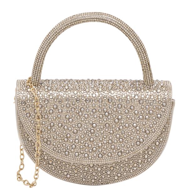 RHINESTONE ROUND HANDLE EVENING BAG