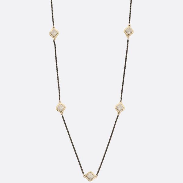 TWO TONE CLOVER STATION NECKLACE