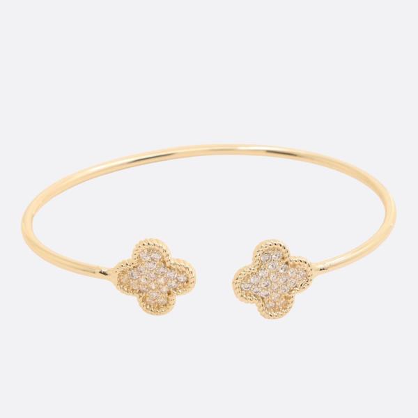 DOUBLE CZ CLOVER OPEN CUFF BRACELET