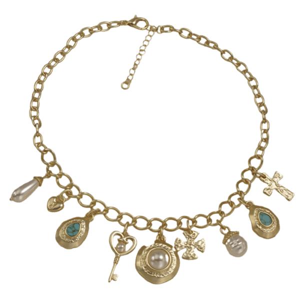 TEARDROP TQ STONE MULTI CHARM NECKLACE