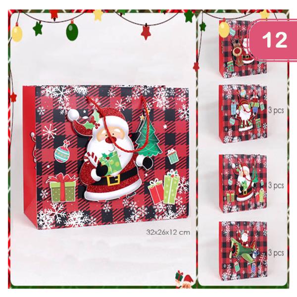 SNOWFLAKE CARTOON SANTA GIFT BAG (12 UNITS)