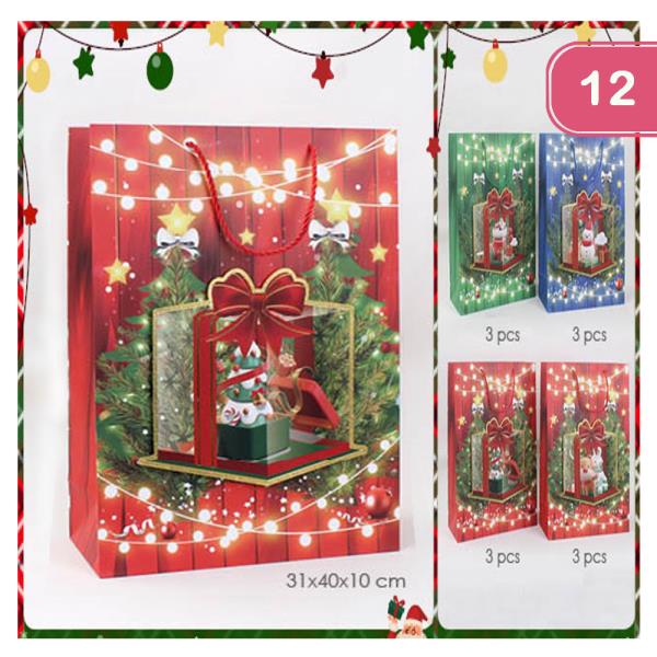 BRIGHT CHRISTMAS GIFT BOX PATCH GIFT BAG (12 UNITS)