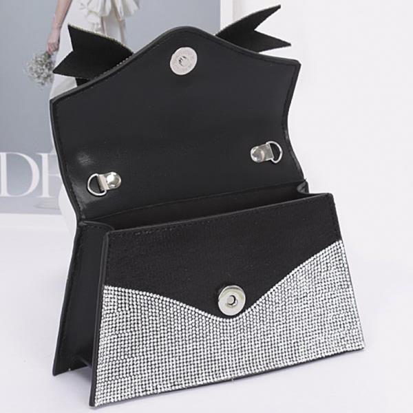 RHINESTONE RIBBON TOP HANDLE FLAP BAG