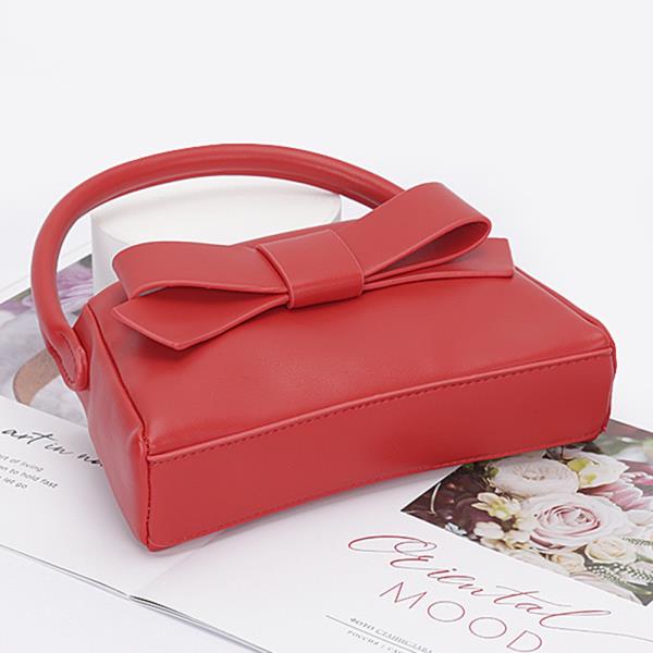 FAUX LEATHER RIBBON TOP HANDLE CLUTCH BAG