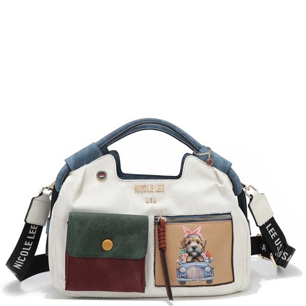 NICOLE LEE COLOR BLOCK PUPPY TOP HANDLE HANDBAG