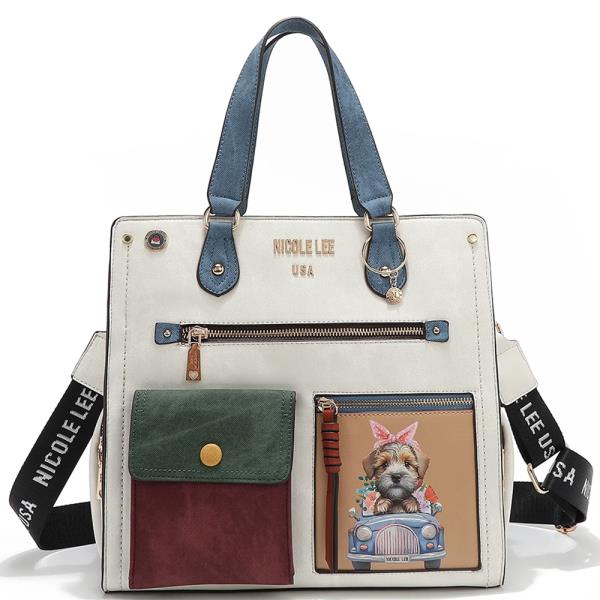 NICOLE LEE COLOR BLOCK PUPPY LARGE SATCHEL BAG