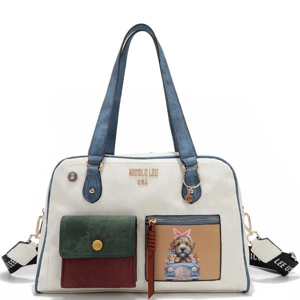 NICOLE LEE COLOR BLOCK PUPPY BOSTON SHOULDER BAG