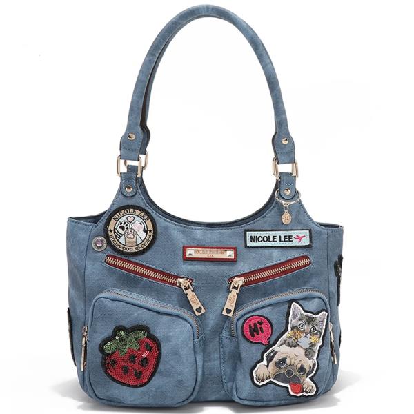 NICOLE LEE PET BFF STRAWBERRY MULTI PATCH  SHOULDER BAG