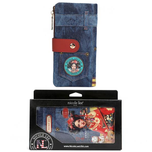 NICOLE LEE DENIM AMANDA 2 PIECE BIFOLD ANTI THEFT RFID WALLET