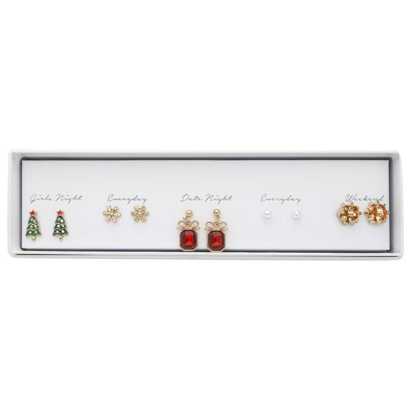 CHRISTMAS STUD EARRING 5 PAIR SET