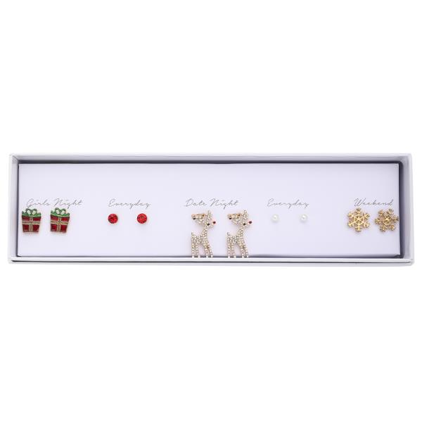 CHRISTMAS STUD EARRING 5 PAIR SET