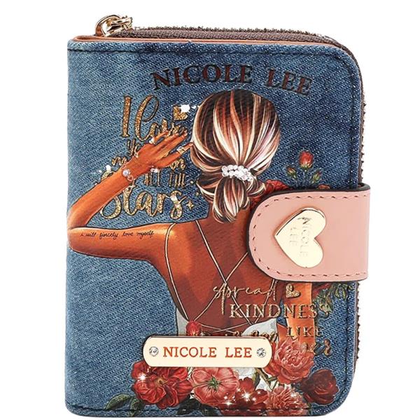 NICOLE LEE DENIM HEART BIFOLD ANTI THEFT RFID WALLET