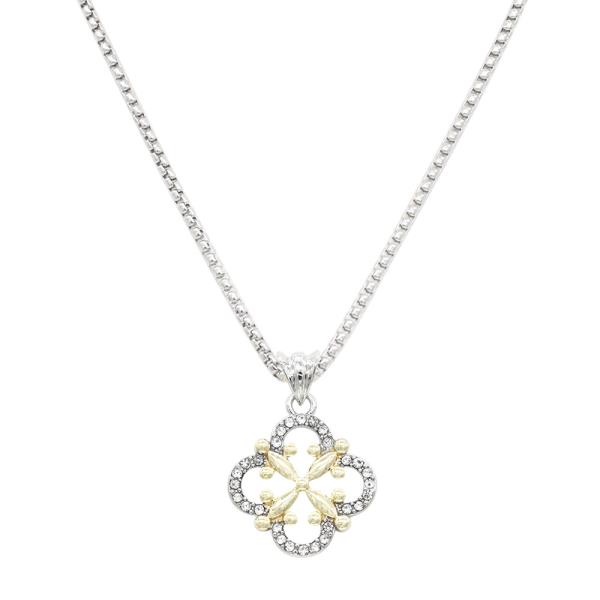 RHINESTONE CZ CLOVER PENDANT NECKLACE