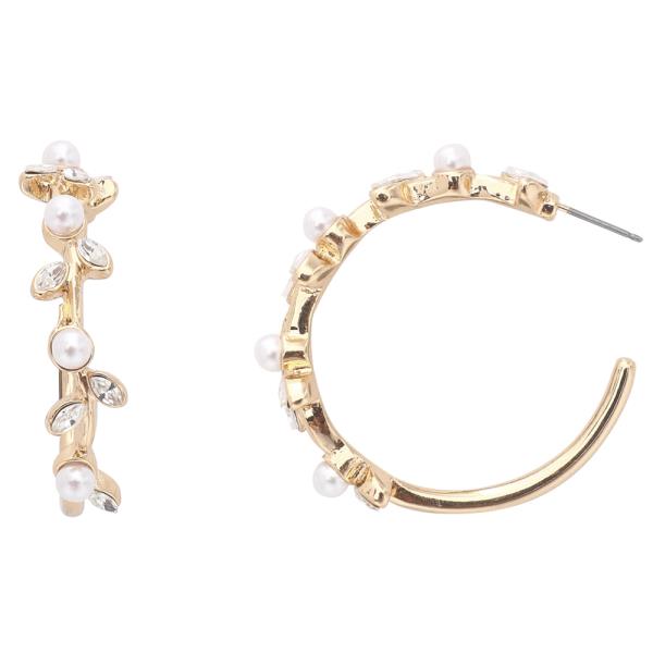 PEARL STONE PAVED C HOOP EARRING