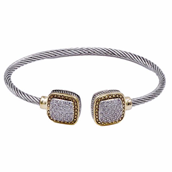 CZ SQUARE TWO TONE CUFF BRACELET