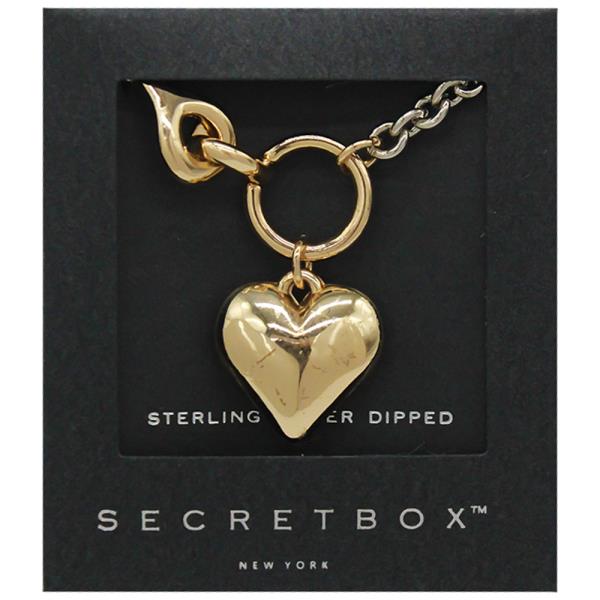 SECRET BOX 14K GOLD STERLING SILVER DIPPED PUFFY HEART PENDANT NECKLACE