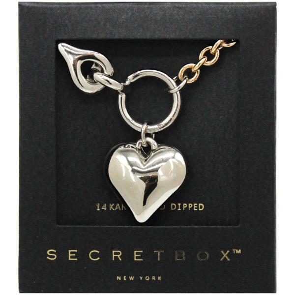 SECRET BOX 14K GOLD STERLING SILVER DIPPED PUFFY HEART PENDANT NECKLACE