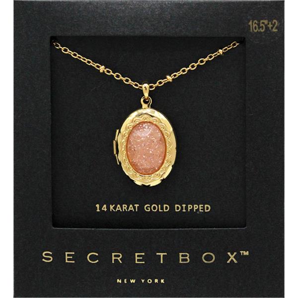 SECRET BOX 14K GOLD STERLING SILVER DIPPED GLITTER STONE LOCKET PENDANT NECKLACE