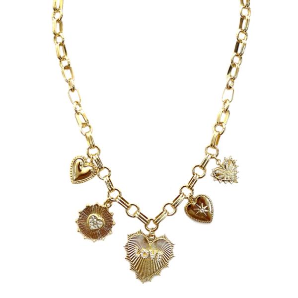 METAL HEART MULTI CHARM NECKLACE