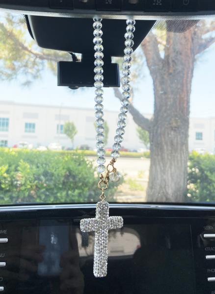 RHINESTONE CROSS CAR CHARM