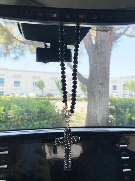 RHINESTONE CROSS CAR CHARM