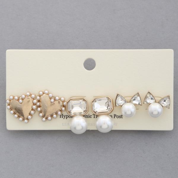 HEART PEARL BEAD ASSORTED EARRING SET