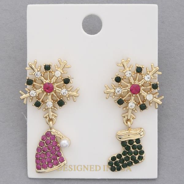 CHRISTMAS SNOWFLAKE RHINESTONE DANGLE EARRING SET