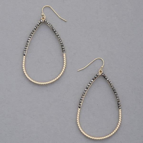 TWO TONE RHINESTONE TEARDROP EARRING