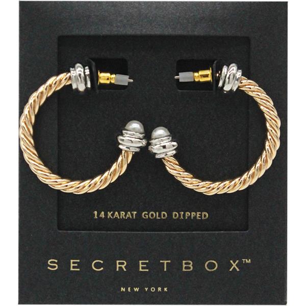 SECRET BOX 14K GOLD DIPPED STERLING SILVER MIXED TWIST C HOOP EARRING