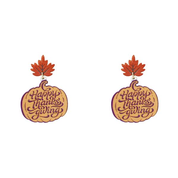 HAPPY THANKSGIVING PUMPKIN DANGLE EARRING