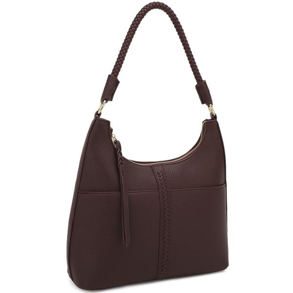 CURVED SMOOTH ZIPPER SHOULDER HOBO BAG