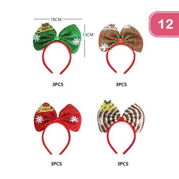 CHRISTMAS BOW HEADBAND (12 UNITS)