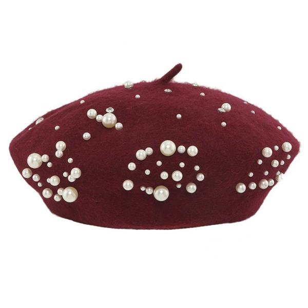 PEARL STONE STUDDED BERET HAT