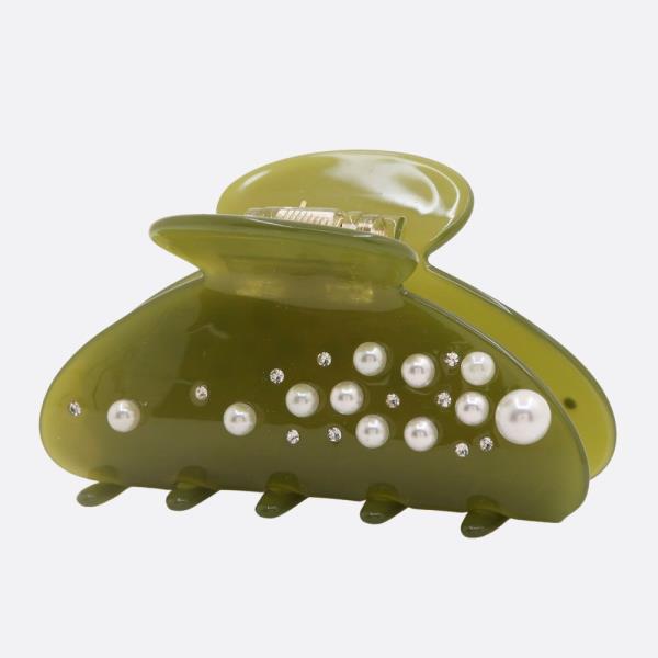PEARL BEAD SOLID COLOR CLAW HAIR CLIP