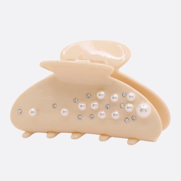 PEARL BEAD SOLID COLOR CLAW HAIR CLIP